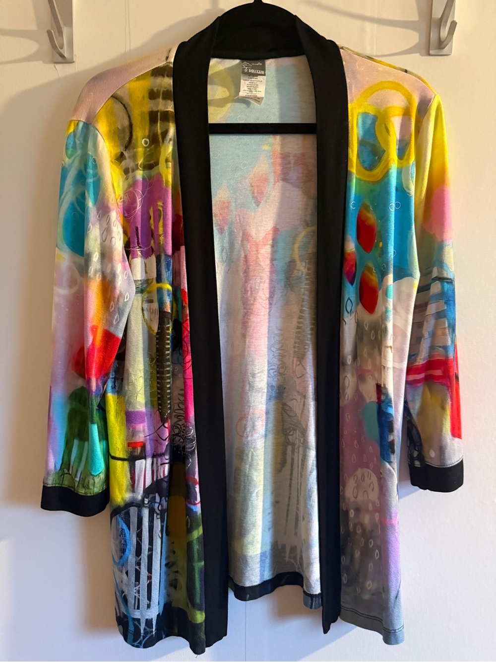 Dolcezza Abstract Art Open Front Cardigan Jacket Size Small